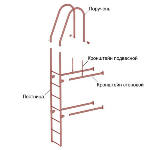 Комплект лестница фасадная верхняя Оцинкован+порошковый окрас 1800мм Borge