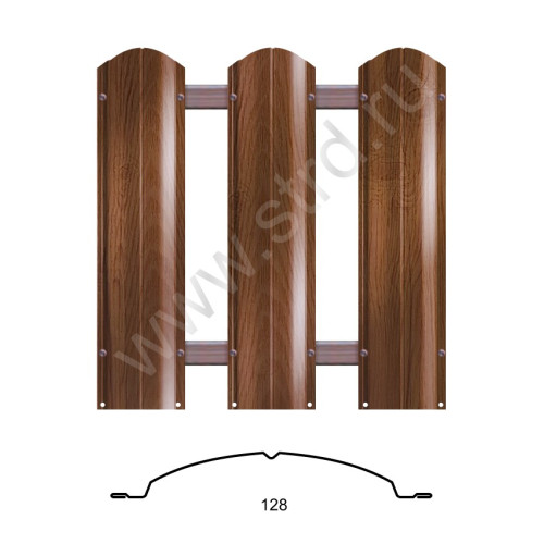 Штакетник металлический Barrera Grande фигурный 0.128м 0.45мм SteelArt 3D Дуб античный 3D текстур. ЮджинСТрой