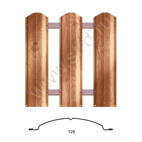 Штакетник металлический Barrera Grande фигурный 0.128м 0.45мм SteelArt 3D Золотой орех 3D текстур. ЮджинСТрой